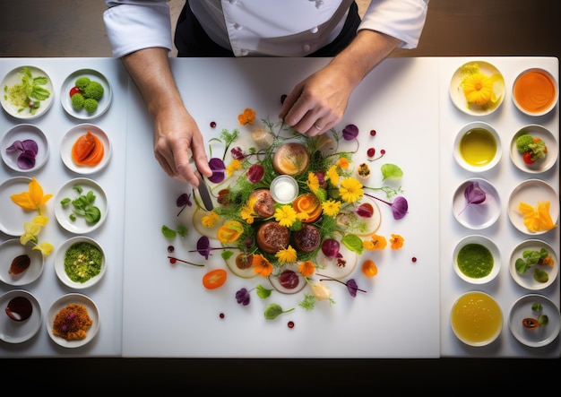Cocinero preparando plato